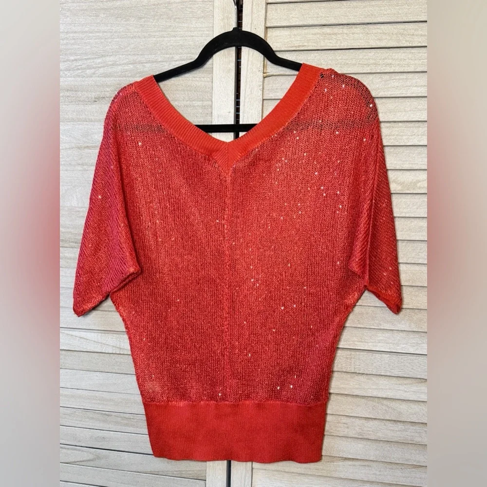 Boston Proper Red Sequin Sparkle Top Small Glam Holiday Party Y2K Luxe Chic